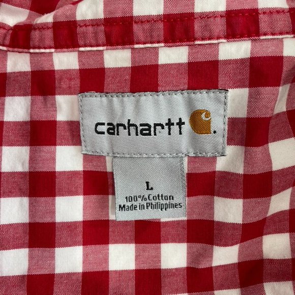 Carhartt Men's Checkered Long Sleeve Button Down Size Large L Red & White - Picture 7 of 7